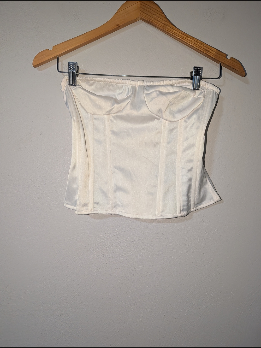 2 PrettyLittleThing Cream Satin Bustier Corset Top